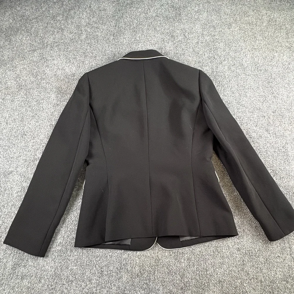 Tahari Arthur S Levine Womens 6P Black Blazer White Piping Preppy Career Office‎